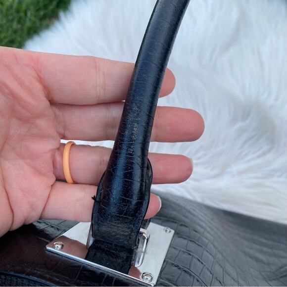 Henri Bendel Black Croc Print Leather Satchel - Picture 13 of 14